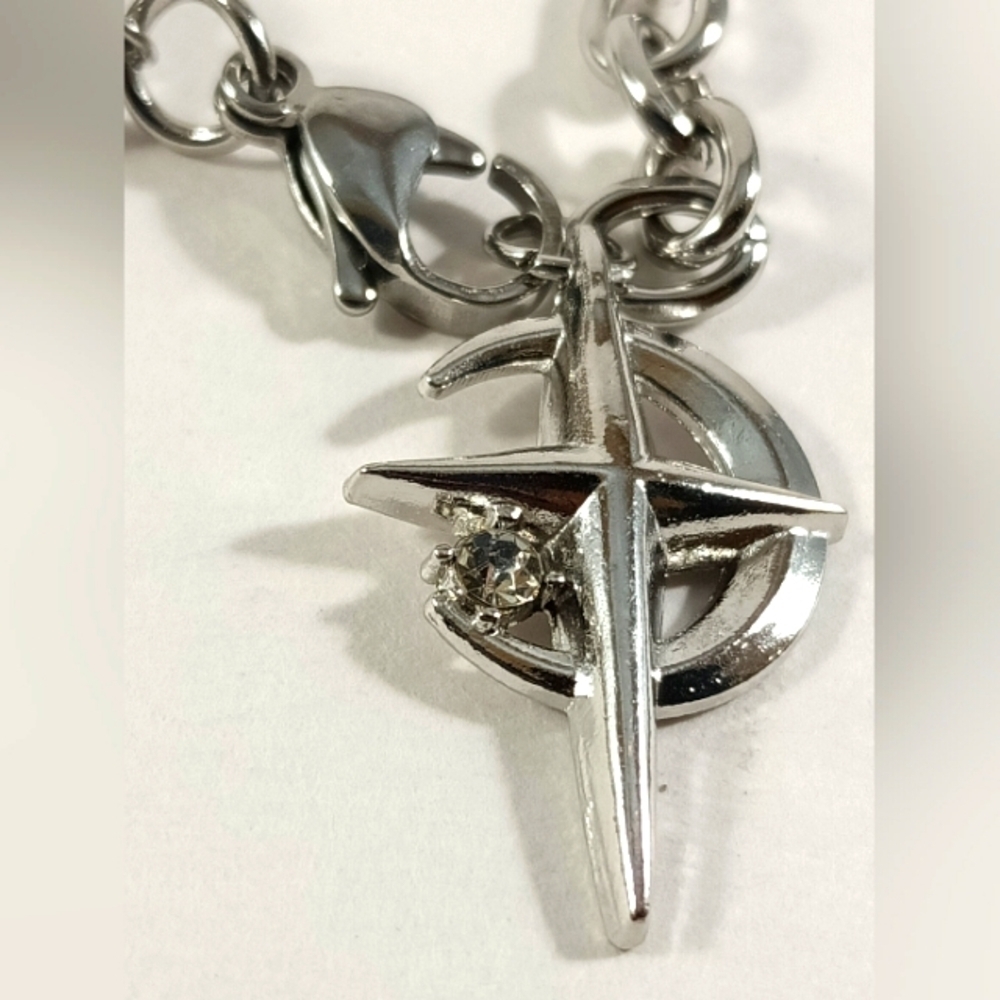 Moon & Star Pendant Necklace Unisex Silver Stainless Steel - Picture 5 of 9